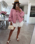 Solid Color Crew Neck Lace-Up Cardigan