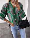 V-Neck Casual Color Contrast Knit Cardigan