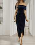 CAHA™ - Elegant Off-Shoulder Ruched Midi Evening Dress