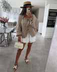 Solid Color Crew Neck Lace-Up Cardigan