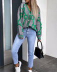 V-Neck Casual Color Contrast Knit Cardigan