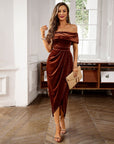CAHA™ - Elegant Off-Shoulder Ruched Midi Evening Dress