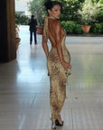 SABINA™ - Graceful Leopard Backless Sleeveless Maxi Dress