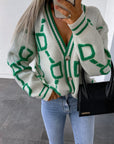 V-Neck Casual Color Contrast Knit Cardigan