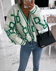 V-Neck Casual Color Contrast Knit Cardigan
