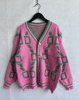 V-Neck Casual Color Contrast Knit Cardigan