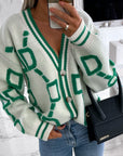 V-Neck Casual Color Contrast Knit Cardigan