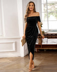 CAHA™ - Elegant Off-Shoulder Ruched Midi Evening Dress