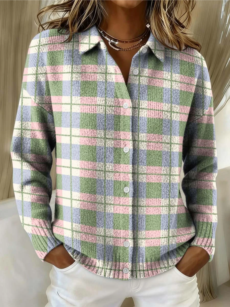 Lena – Checkered knit blouse in fresh pastel shades