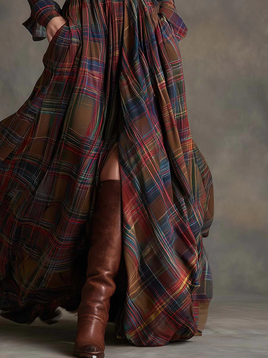 Barbara ❘ Long plaid dress with belt