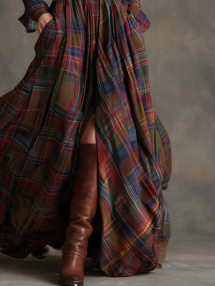 Barbara ❘ Long plaid dress with belt