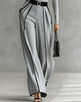 Renata™ - Set of High Neck Top with Long Sleeves and Wide Leg Pants with Belt