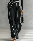 Renata™ - Set of High Neck Top with Long Sleeves and Wide Leg Pants with Belt