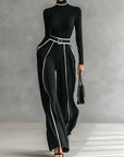Renata™ - Set of High Neck Top with Long Sleeves and Wide Leg Pants with Belt