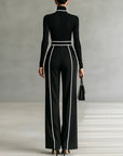 Renata™ - Set of High Neck Top with Long Sleeves and Wide Leg Pants with Belt