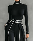 Renata™ - Set of High Neck Top with Long Sleeves and Wide Leg Pants with Belt