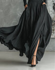 Michela™ - Pleated Skirt and Black Long-Sleeved Fitted T-Shirt Set