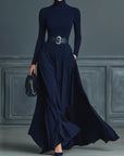 Francesca™ - Dark blue knit dress with high neck