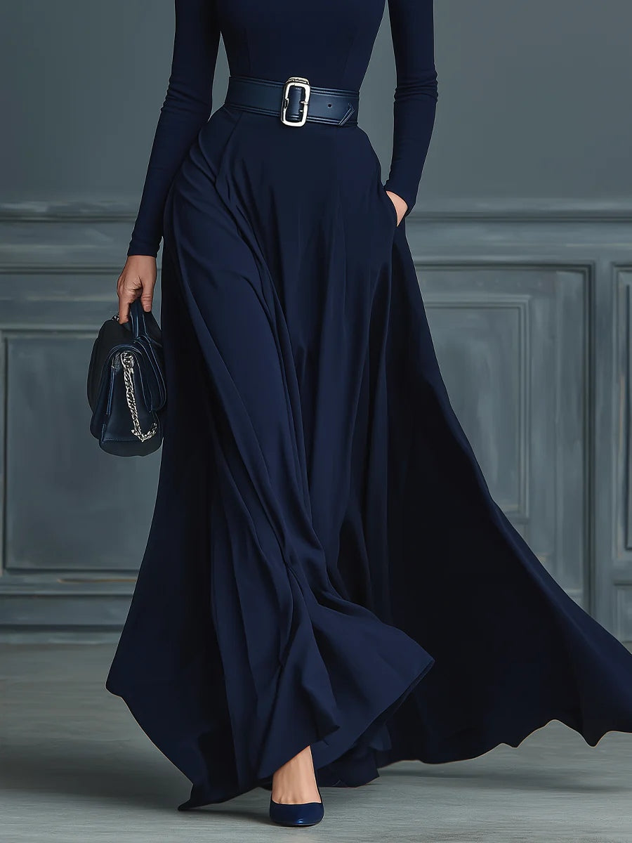 Francesca™ - Dark blue knit dress with high neck