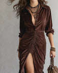 Thalisse | Pleated Velvet Midi Dress