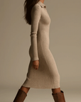 Virelle | Chic Beige Striped Midi Dress