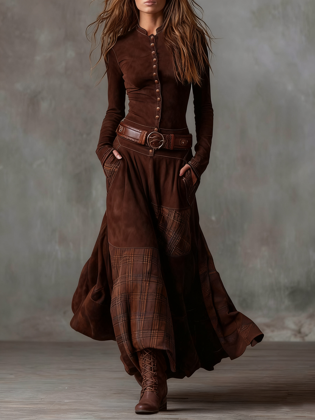 Amanda | Suede maxi dress with belt
