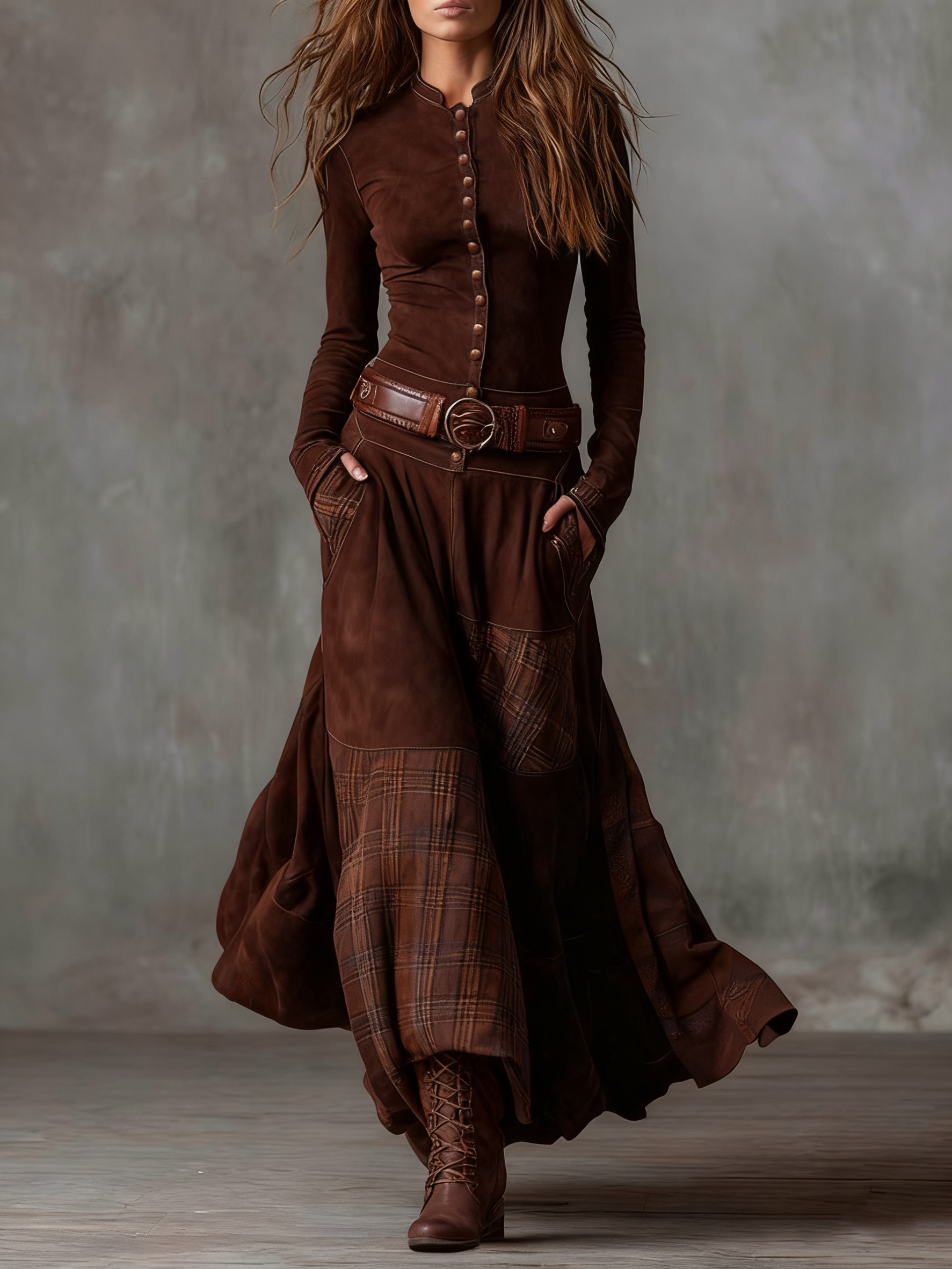 Michelle -  suede maxi dress