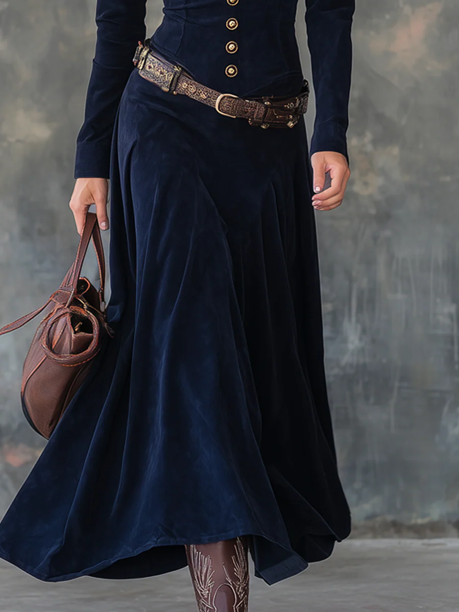 Martina - vintage long dress with flap pockets