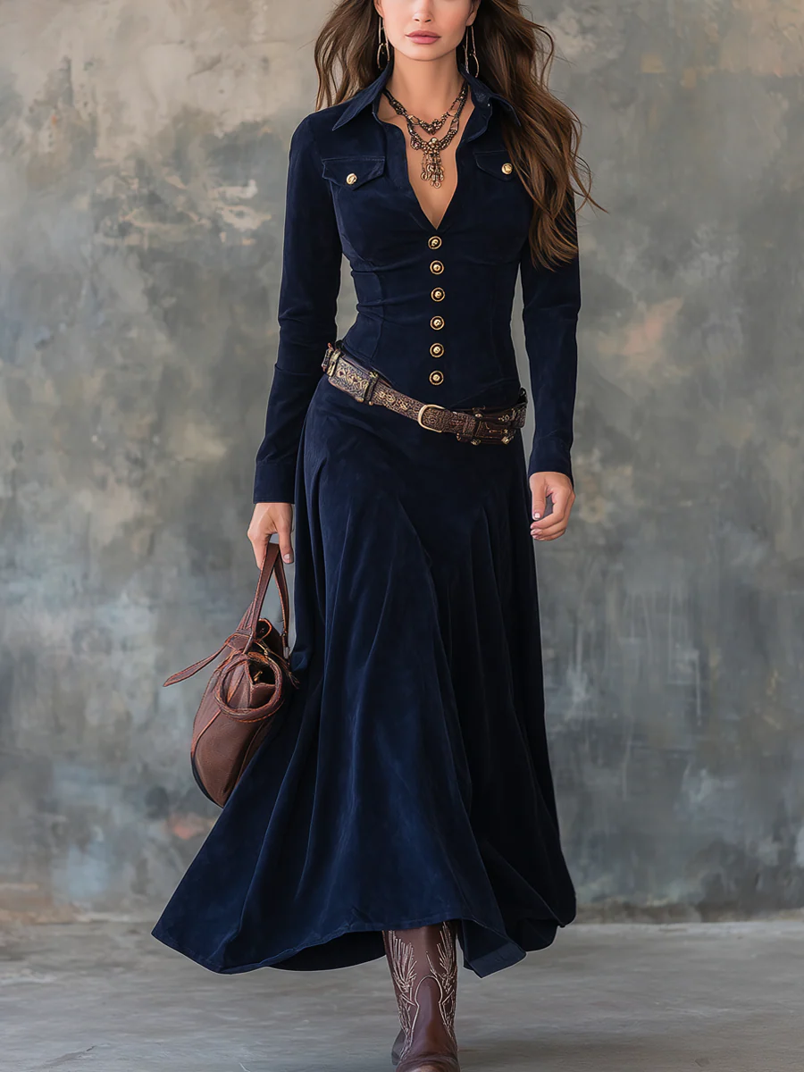 Martina - vintage long dress with flap pockets