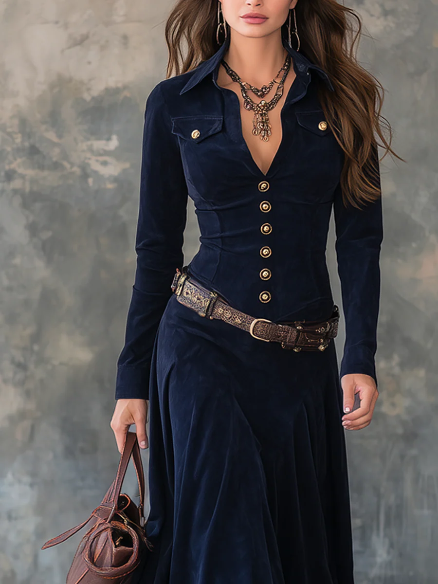 Martina - vintage long dress with flap pockets
