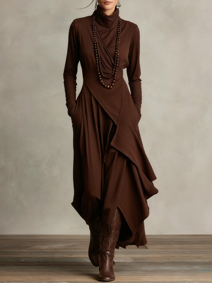 Giorgia™ - Purple Asymmetrical Pleated Maxi Dress with High Neck (Necklace not included)