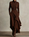Giorgia™ - Purple Asymmetrical Pleated Maxi Dress with High Neck (Necklace not included)