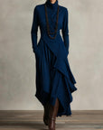 Giorgia™ - Purple Asymmetrical Pleated Maxi Dress with High Neck (Necklace not included)