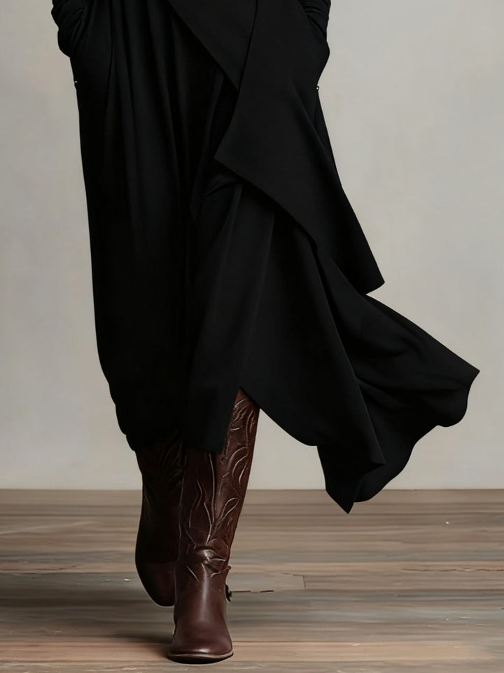 Giorgia™ - Purple Asymmetrical Pleated Maxi Dress with High Neck (Necklace not included)