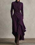 Giorgia™ - Purple Asymmetrical Pleated Maxi Dress with High Neck (Necklace not included)