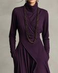 Giorgia™ - Purple Asymmetrical Pleated Maxi Dress with High Neck (Necklace not included)
