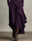 Giorgia™ - Purple Asymmetrical Pleated Maxi Dress with High Neck (Necklace not included)