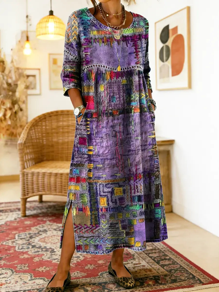 Manuela™ | Comfortable Denim Dress with Ethnic Patchwork