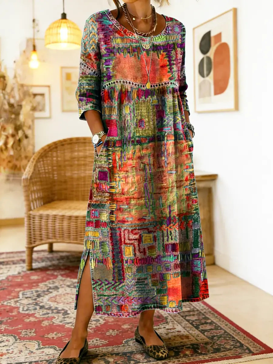 Manuela™ | Comfortable Denim Dress with Ethnic Patchwork