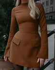 HAZEL™ - Chic A-Line Dress with Stand Collar and Long Sleeves