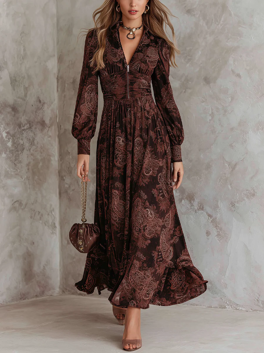 Marlene | Paisley Midi Dress with Neck Zip