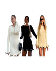 SARAH™ - Elegant Colorblock Wave Hem A-Line Long Sleeve Dress