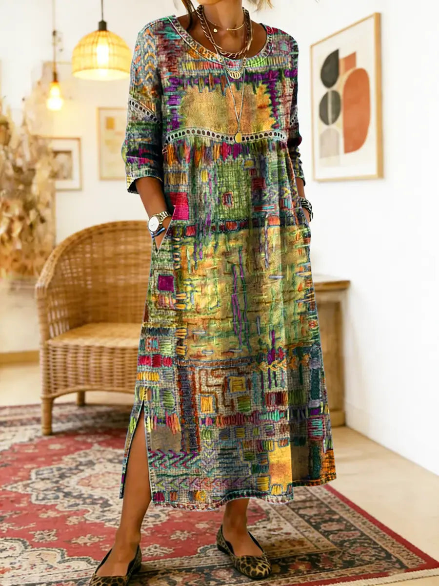 Manuela™ | Comfortable Denim Dress with Ethnic Patchwork