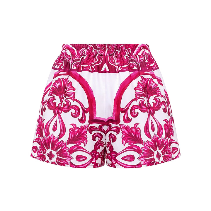 Sling Classic Majolica Series Pattern Print One Piece Swimsuit and Skirt or Shorts