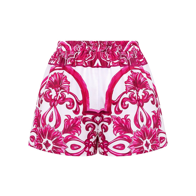 Sling Classic Majolica Series Pattern Print One Piece Swimsuit and Skirt or Shorts