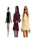 SARAH™ - Elegant Colorblock Wave Hem A-Line Long Sleeve Dress