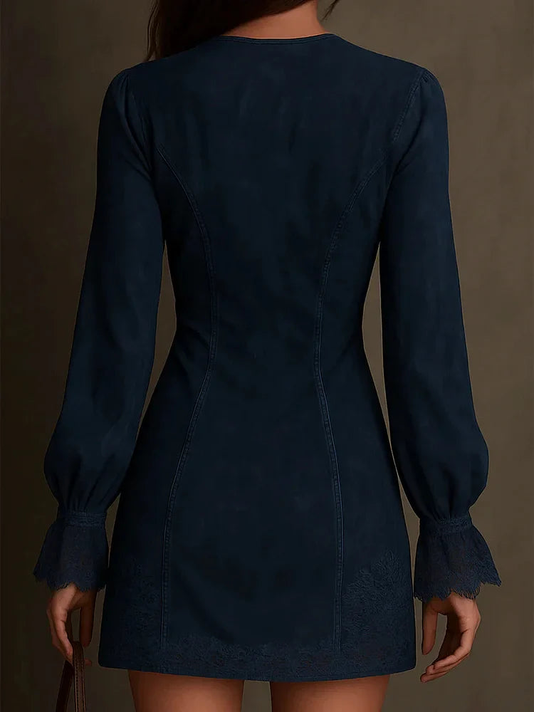 Aurora - suede mini dress with lace