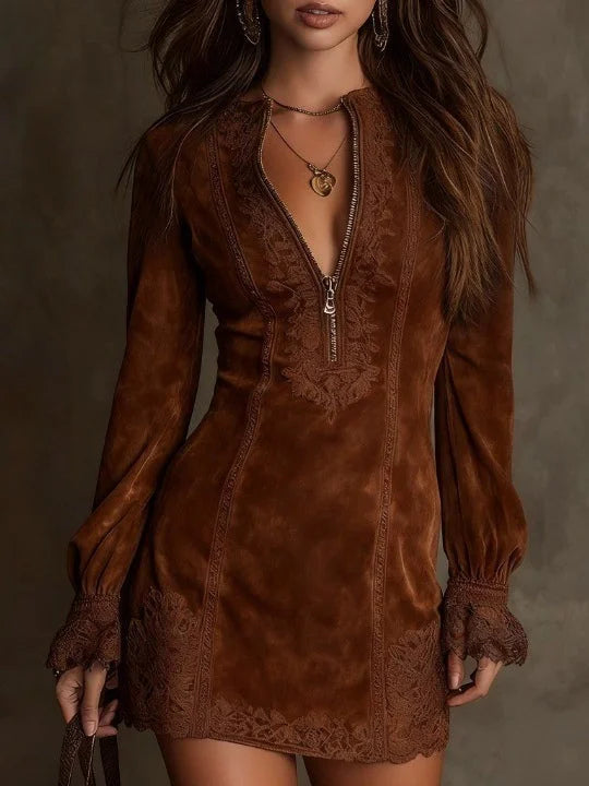 Aurora - suede mini dress with lace