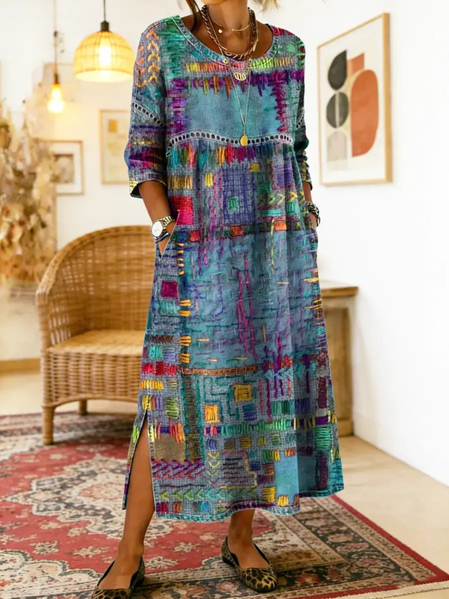 Manuela™ | Comfortable Denim Dress with Ethnic Patchwork