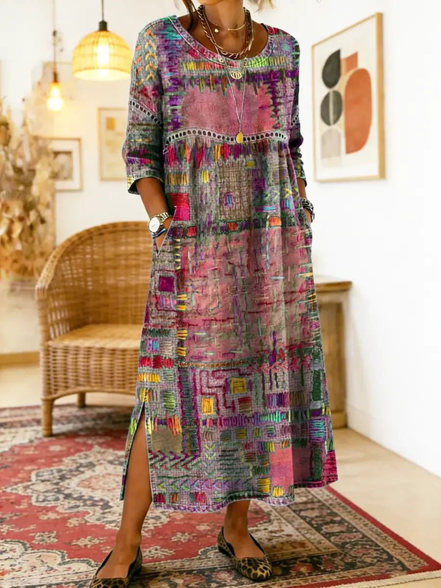 Manuela™ | Comfortable Denim Dress with Ethnic Patchwork